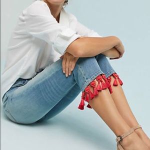 Anthropologie Red Tassel Boyfriend Fit Jeans